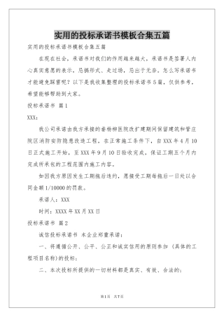 实用的投标承诺书模板合集五篇