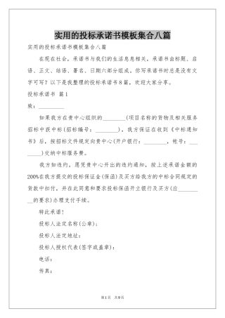 实用的投标承诺书模板集合八篇