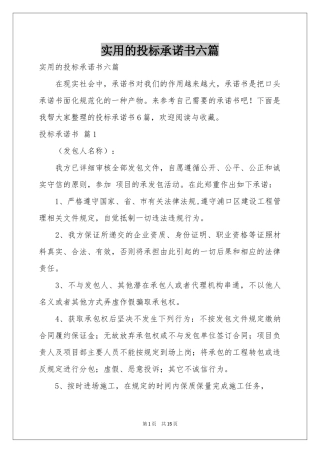 实用的投标承诺书六篇