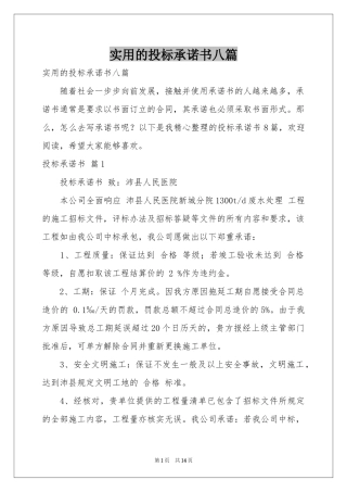 实用的投标承诺书八篇