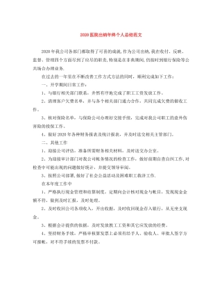 医院出纳年终个人总结范文