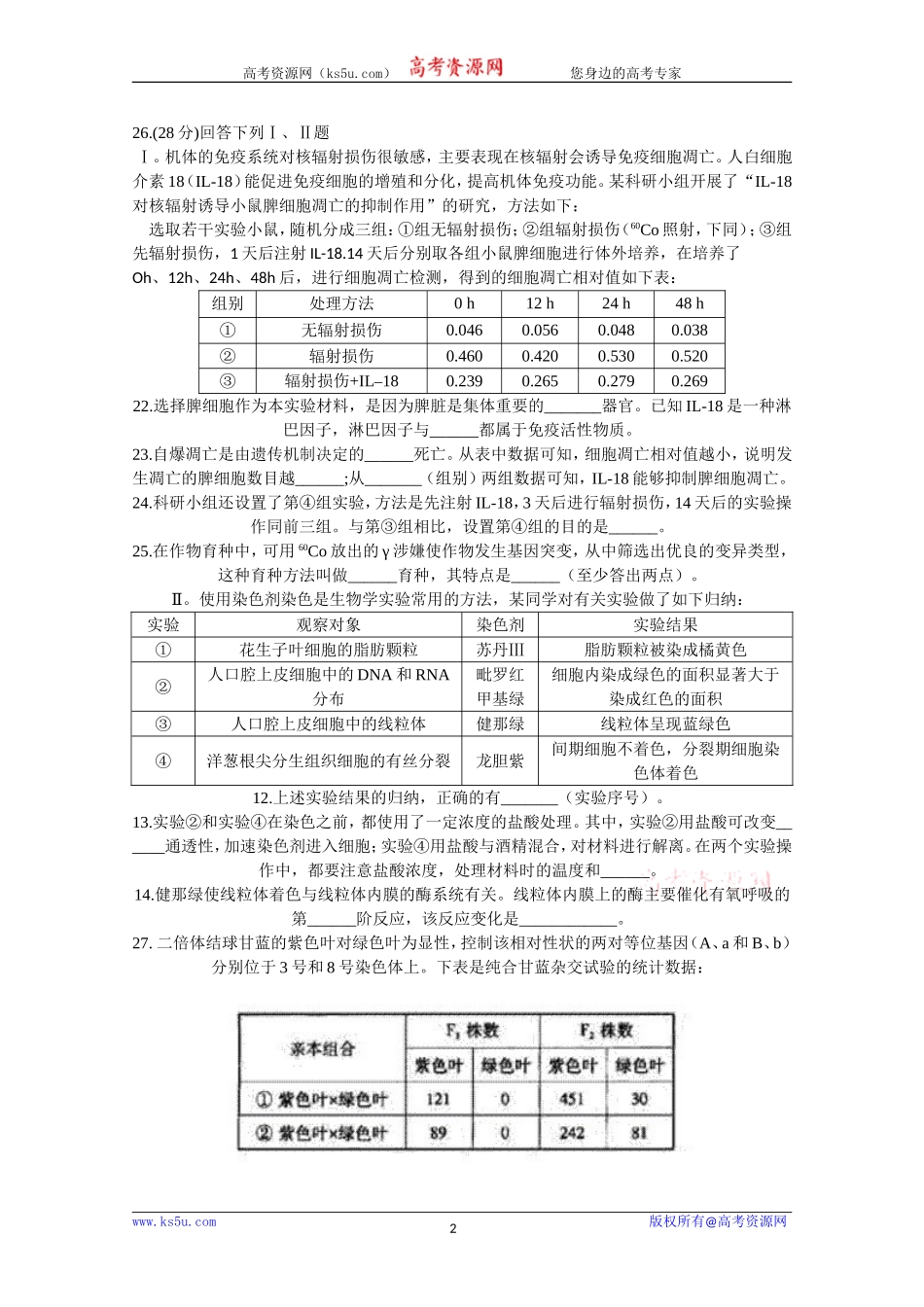 2011年高考理综生物（福建卷）_第2页