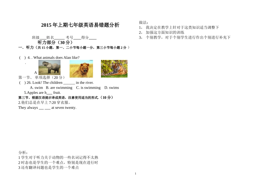 2015年初一英语下学期期中易错题_第1页