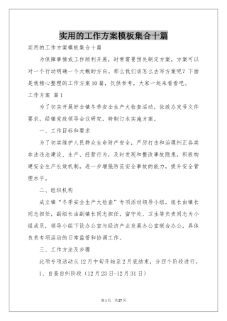 实用的工作方案模板集合十篇