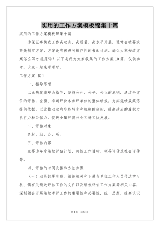 实用的工作方案模板锦集十篇