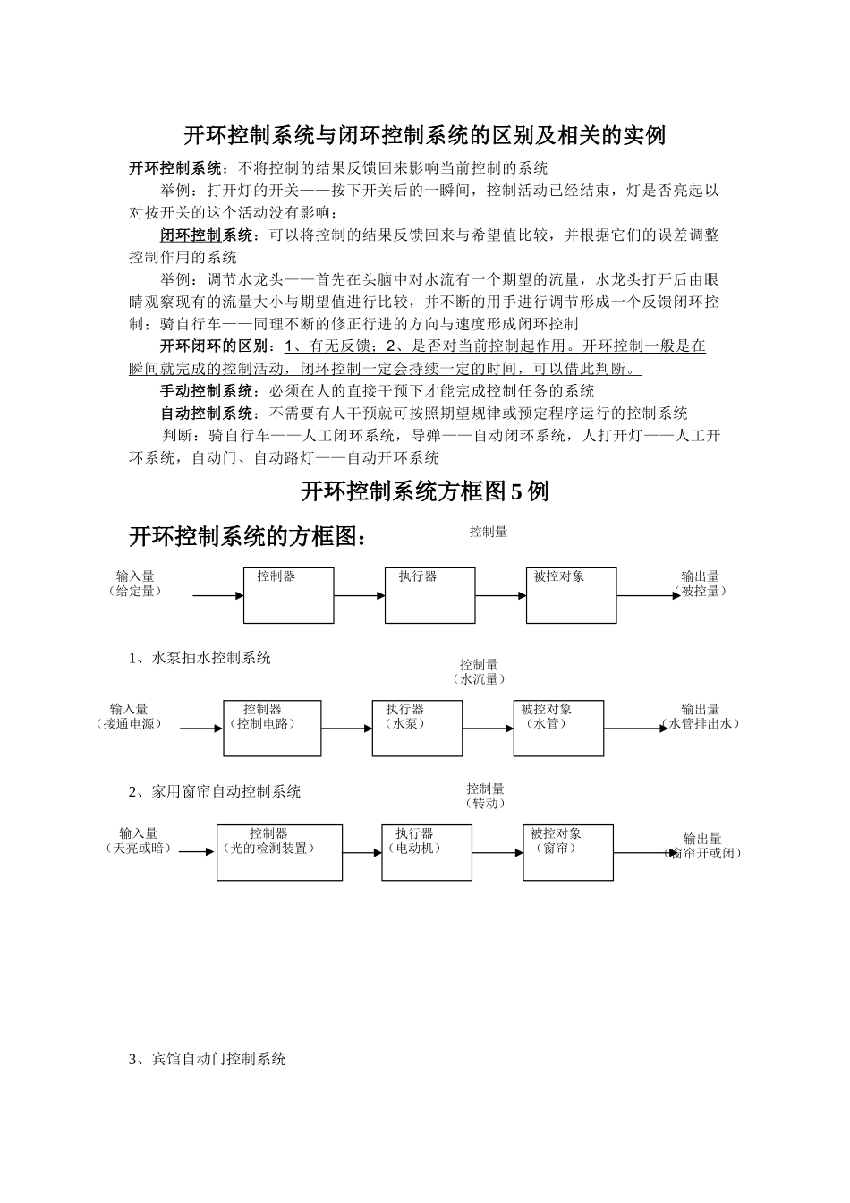 开环控制系统与闭环控制系统的区别及相关的实例_第1页
