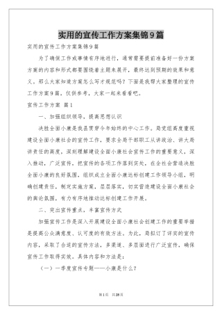 实用的宣传工作方案集锦9篇