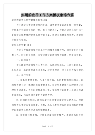 实用的宣传工作方案模板集锦六篇