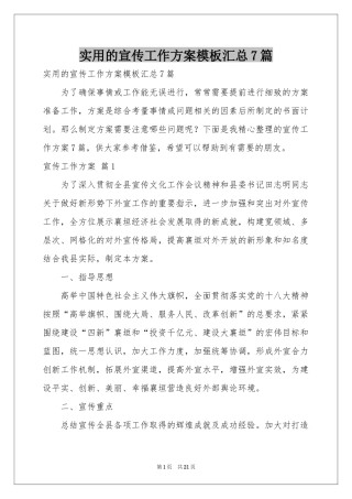 实用的宣传工作方案模板汇总7篇