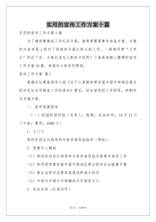 实用的宣传工作方案十篇