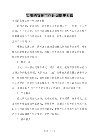 实用的宣传工作参考计划锦集8篇