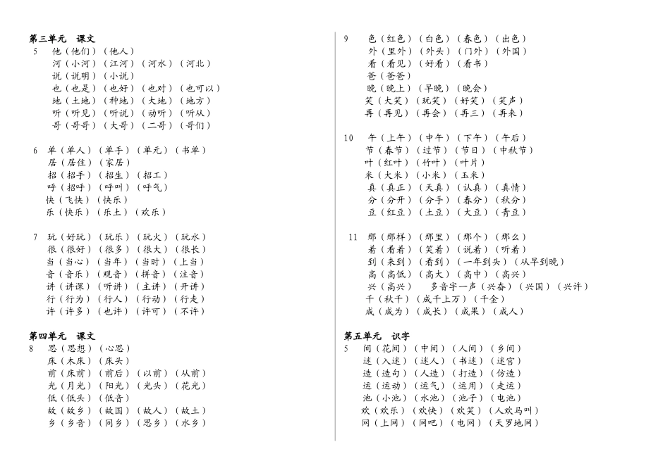 部编版语文一年级下册词语表_第2页