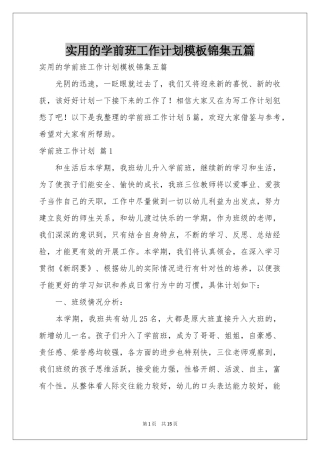 实用的学前班工作参考计划模板锦集五篇