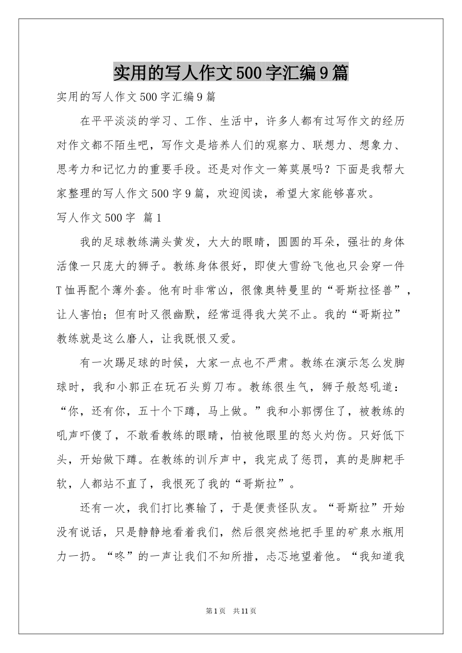 实用的写人作文500字汇编9篇_第1页