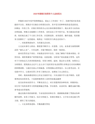 2020年度银行信贷员个人总结范文