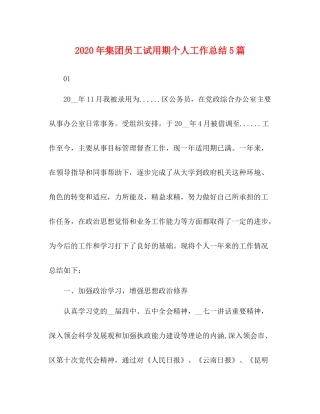 2020年集团员工试用期个人工作总结5篇