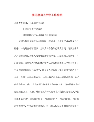 县民政局上半年工作总结