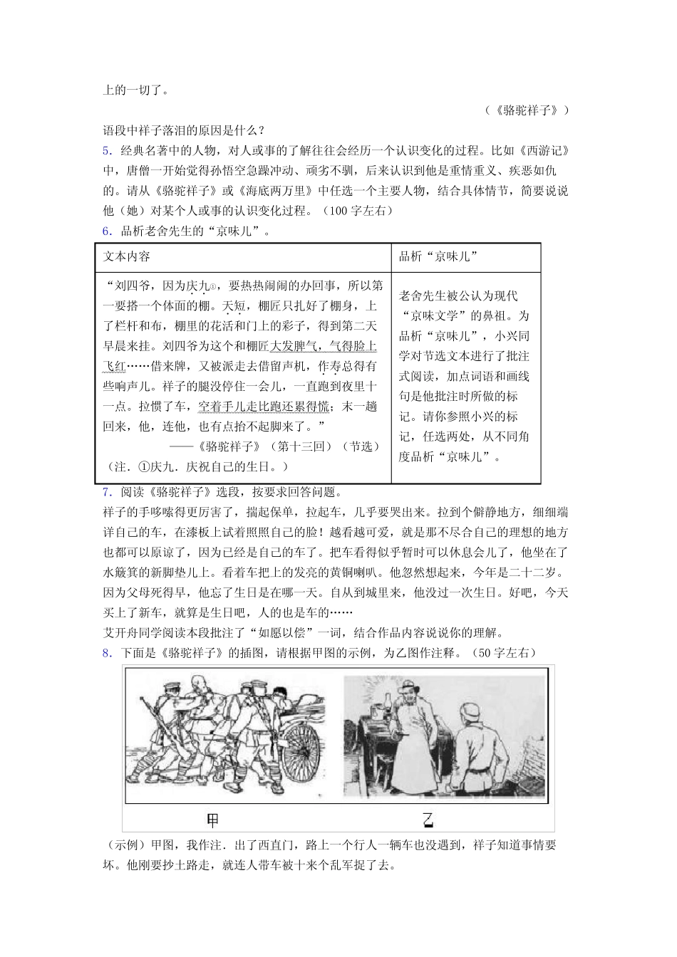 初一语文骆驼祥子名著阅读题综合培优提升卷及答案解析[001]_第2页