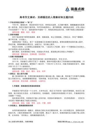 另辟蹊径的人物素材和主题归纳