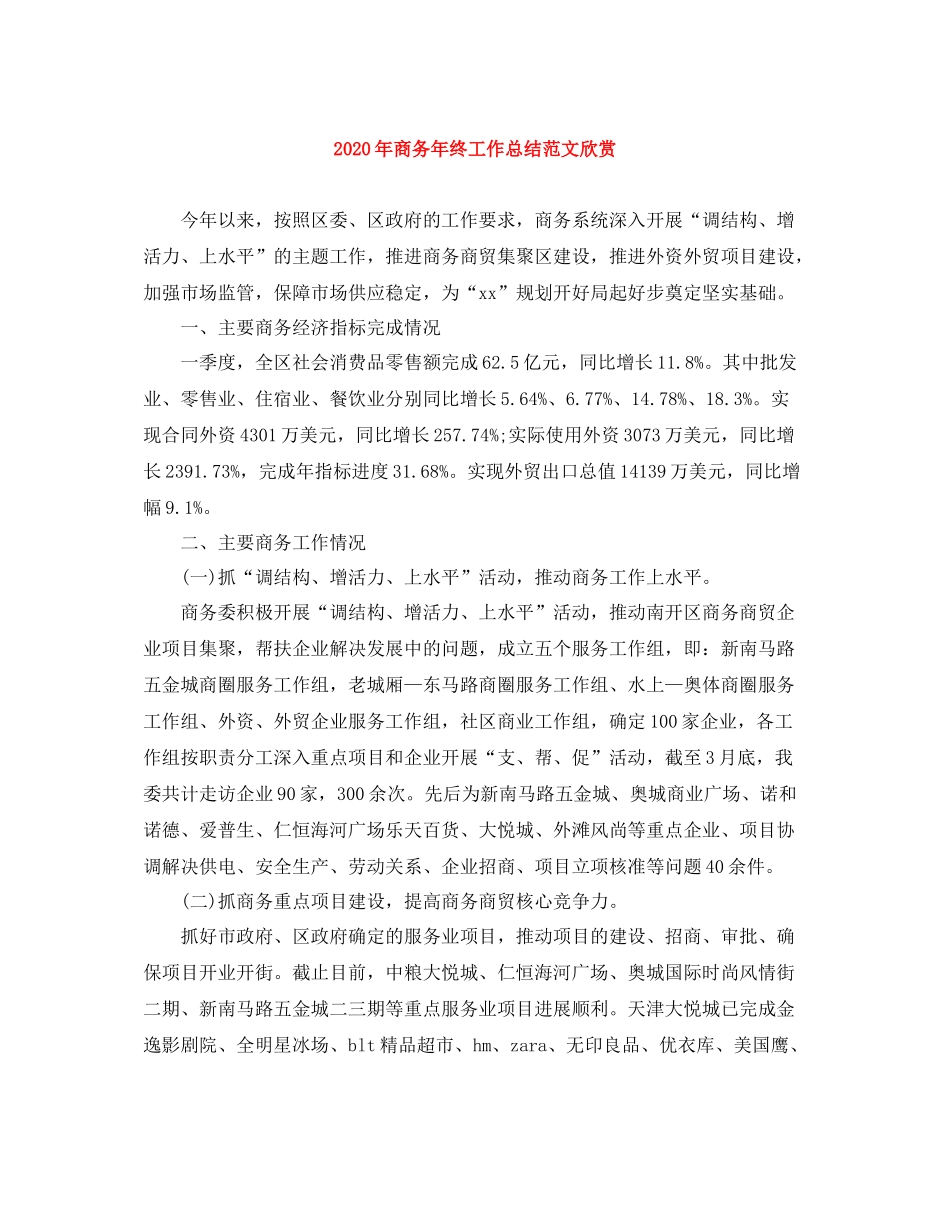 2020年商务年终工作总结范文欣赏_第1页