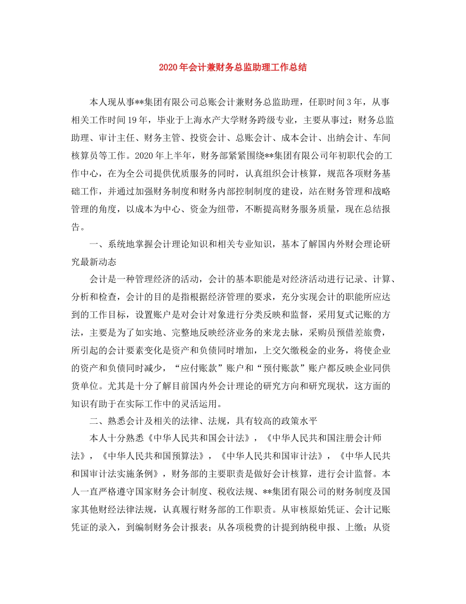 2020年会计兼财务总监助理工作总结_第1页