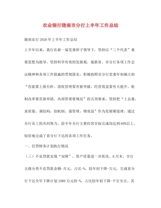 农业银行陇南市分行上半年工作总结