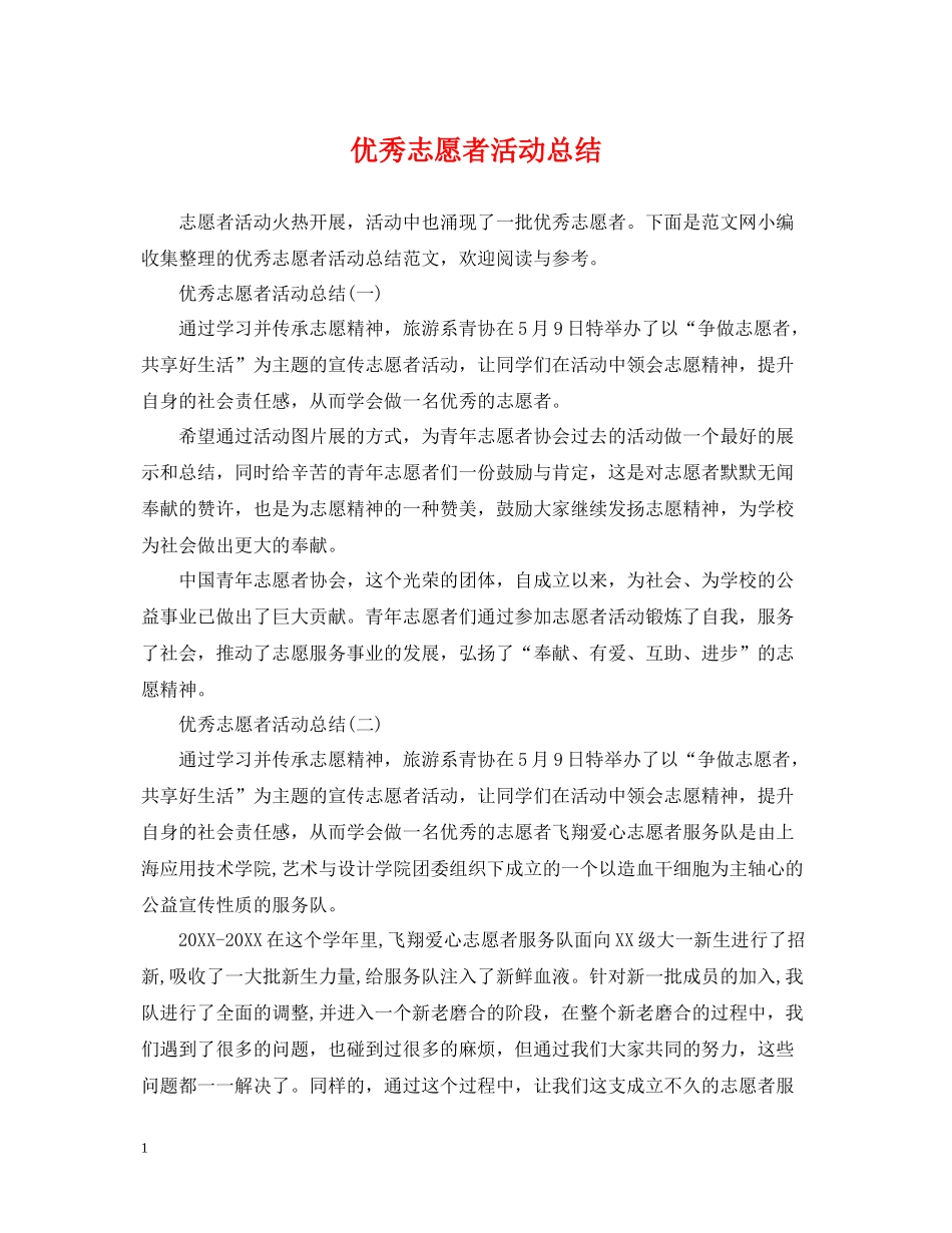 优秀志愿者活动总结_第1页