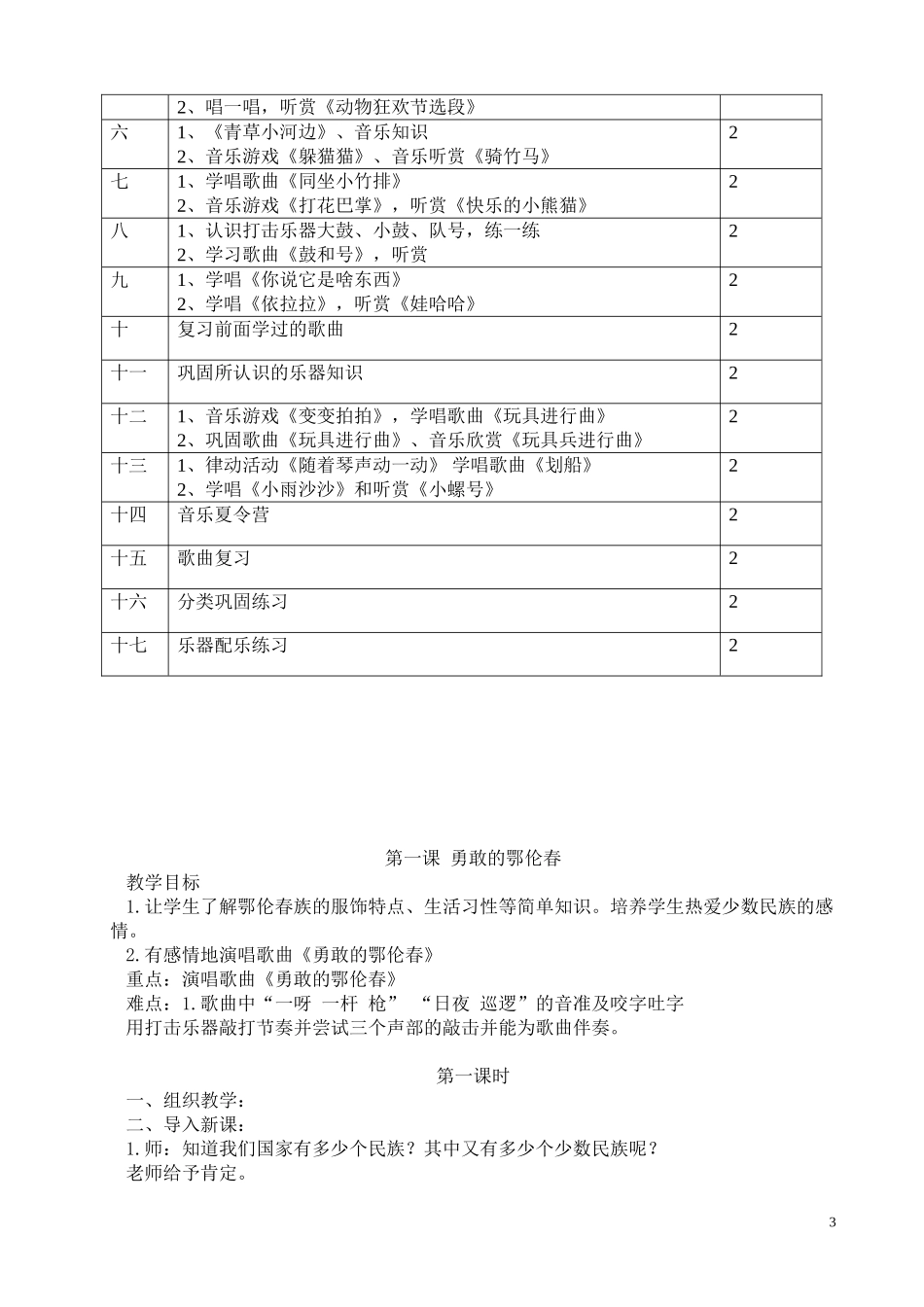 2013年湖南文艺出版社一年级音乐下册教案_第3页