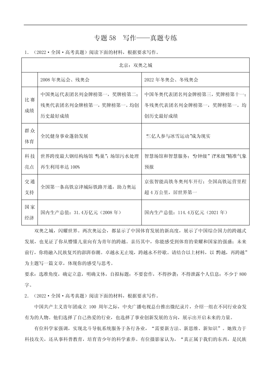 专题57 写作——真题专练-备战2023年高考语文专项复习练(原卷版_第1页