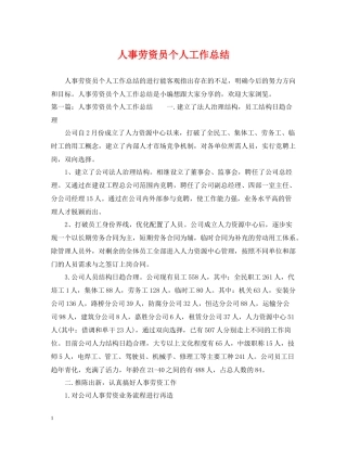 人事劳资员个人工作总结