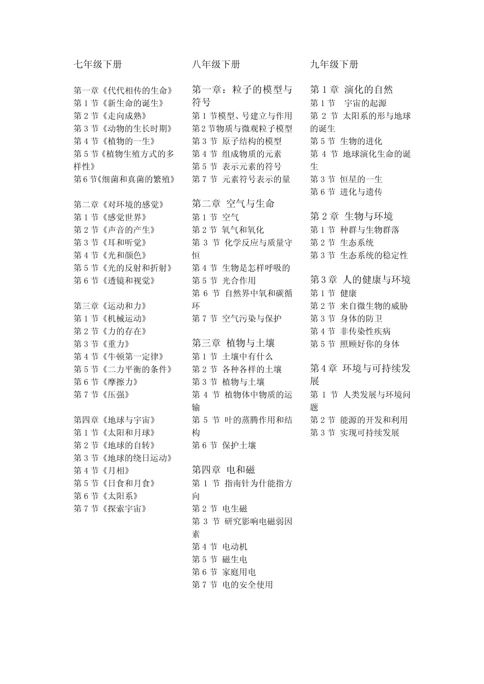 (完整)新浙教版初中科学教材目录 _第2页