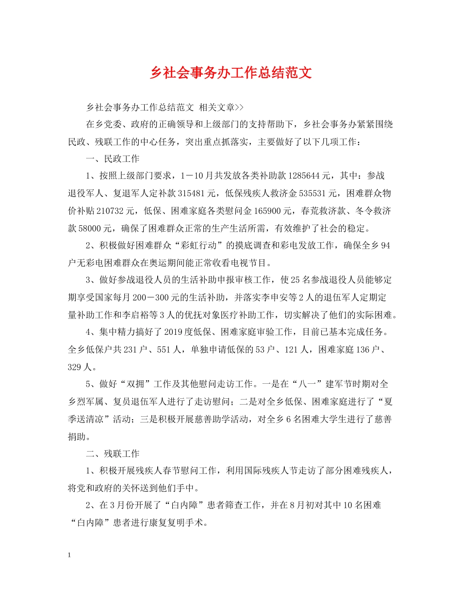 乡社会事务办工作总结范文_第1页