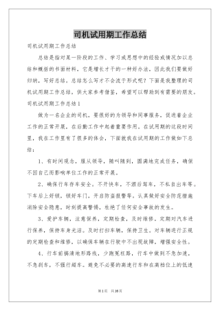 司机试用期工作参考总结