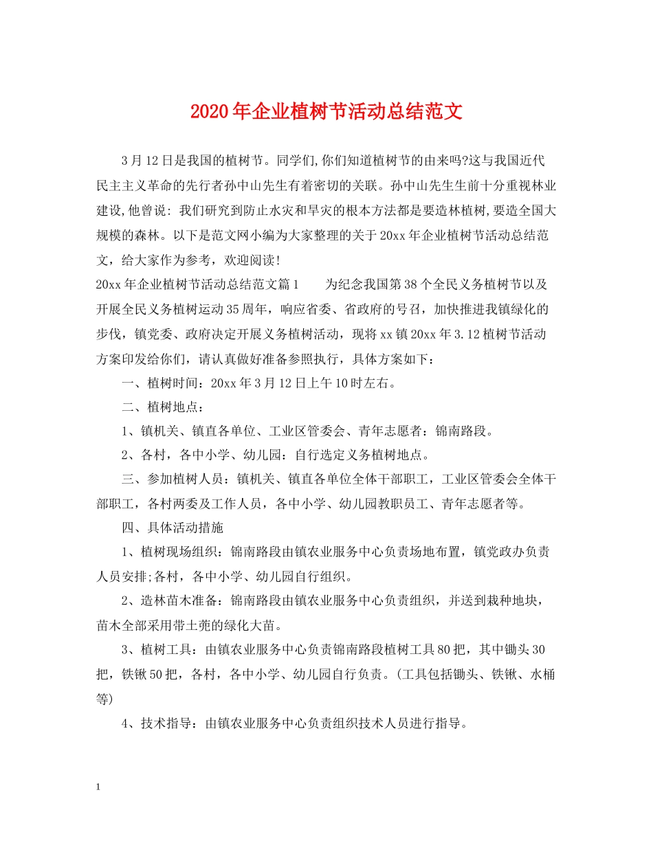 2020年企业植树节活动总结范文_第1页