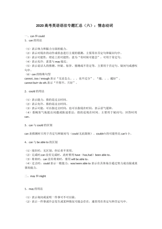 2020高考英语语法专题汇总（六）：情态动词