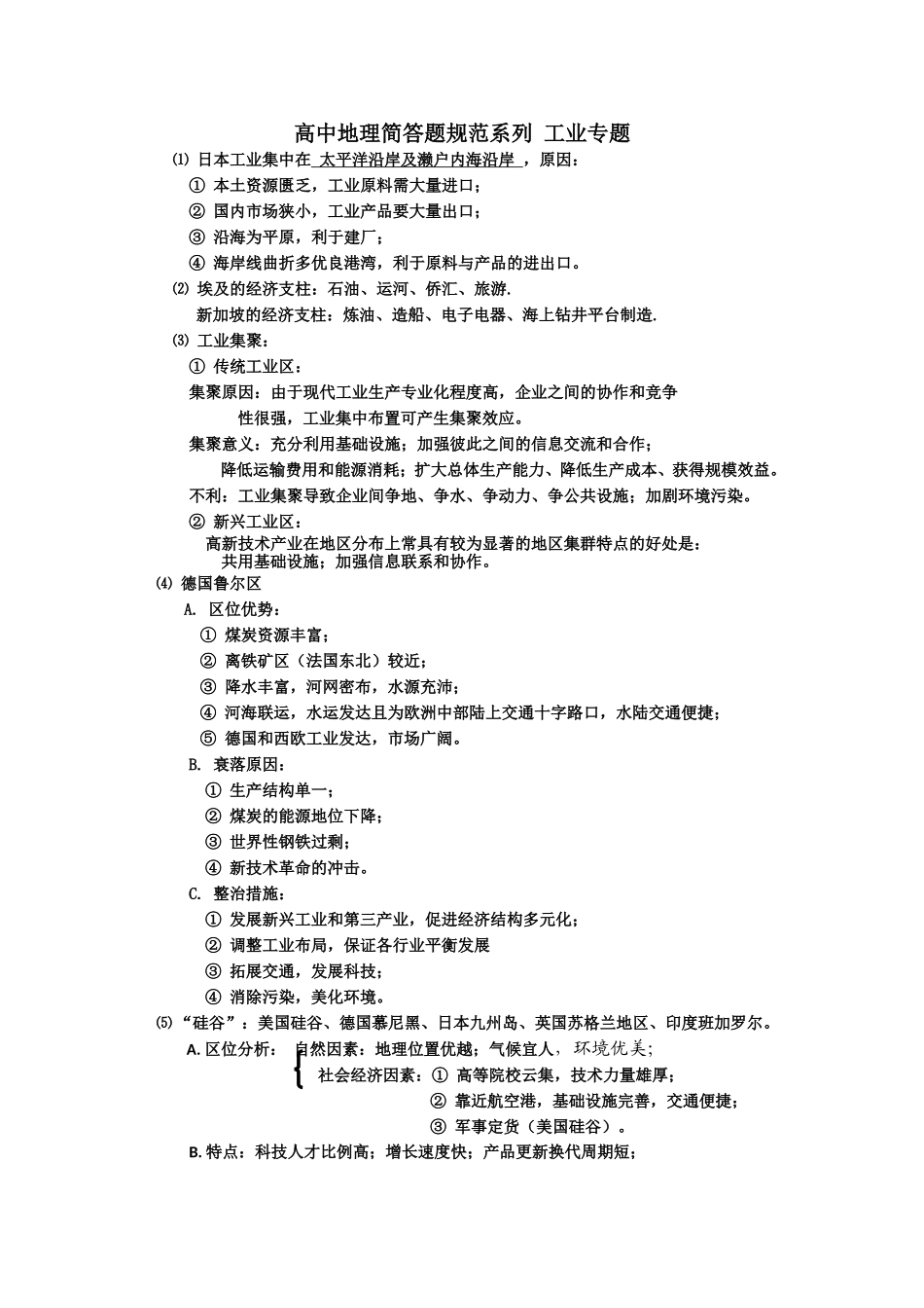 高中地理简答题规范系列【工业专题】_第1页