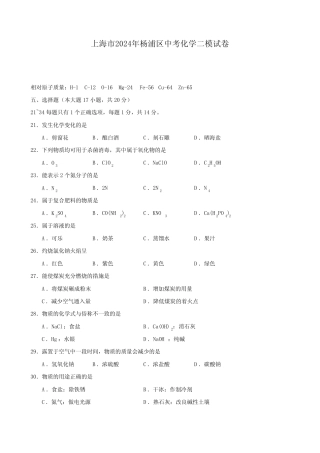 上海市2024年杨浦区中考化学二模试卷 