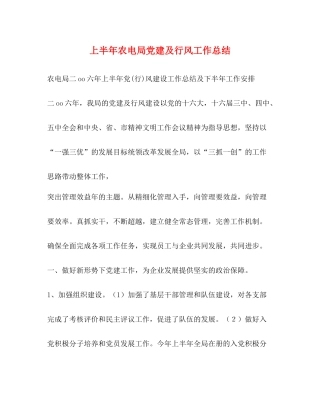 上半年农电局党建及行风工作总结2