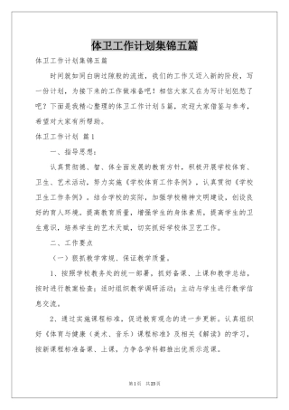 体卫工作参考计划集锦五篇