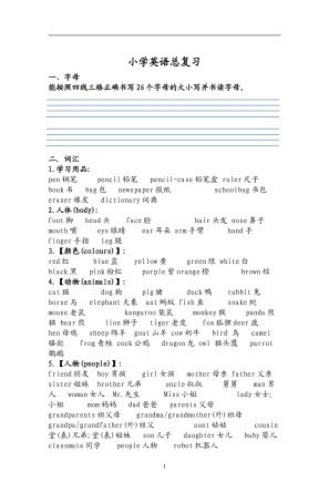 外研版三起六年级小学英语总复习