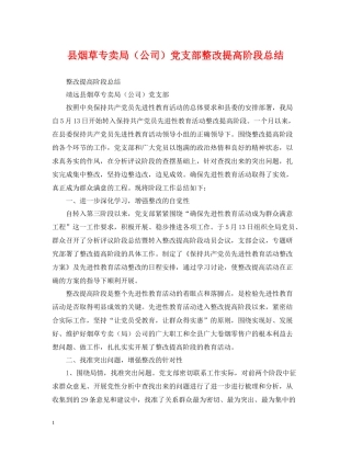 县烟草专卖局（公司）党支部整改提高阶段总结