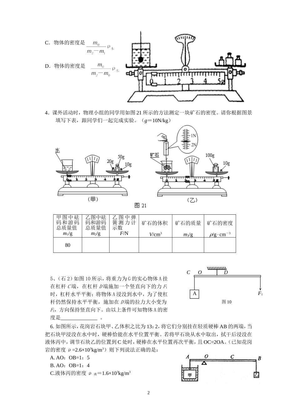 利用浮力杠杆测密度专题训练_第2页