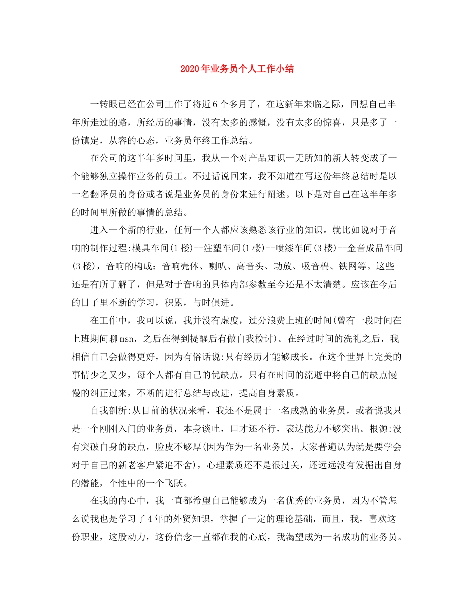 2020年业务员个人工作小结_第1页