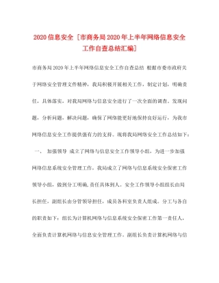 信息安全[市商务局年上半年网络信息安全工作自查总结汇编]
