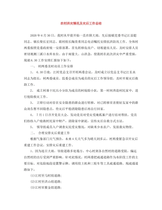 农村洪灾情况及灾后工作总结
