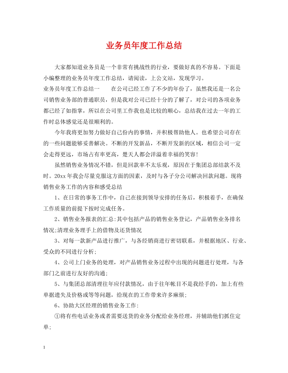 业务员年度工作总结_第1页