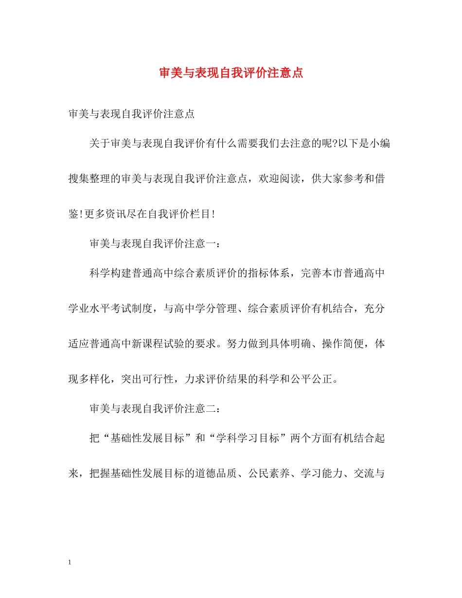 审美与表现自我评价注意点_第1页