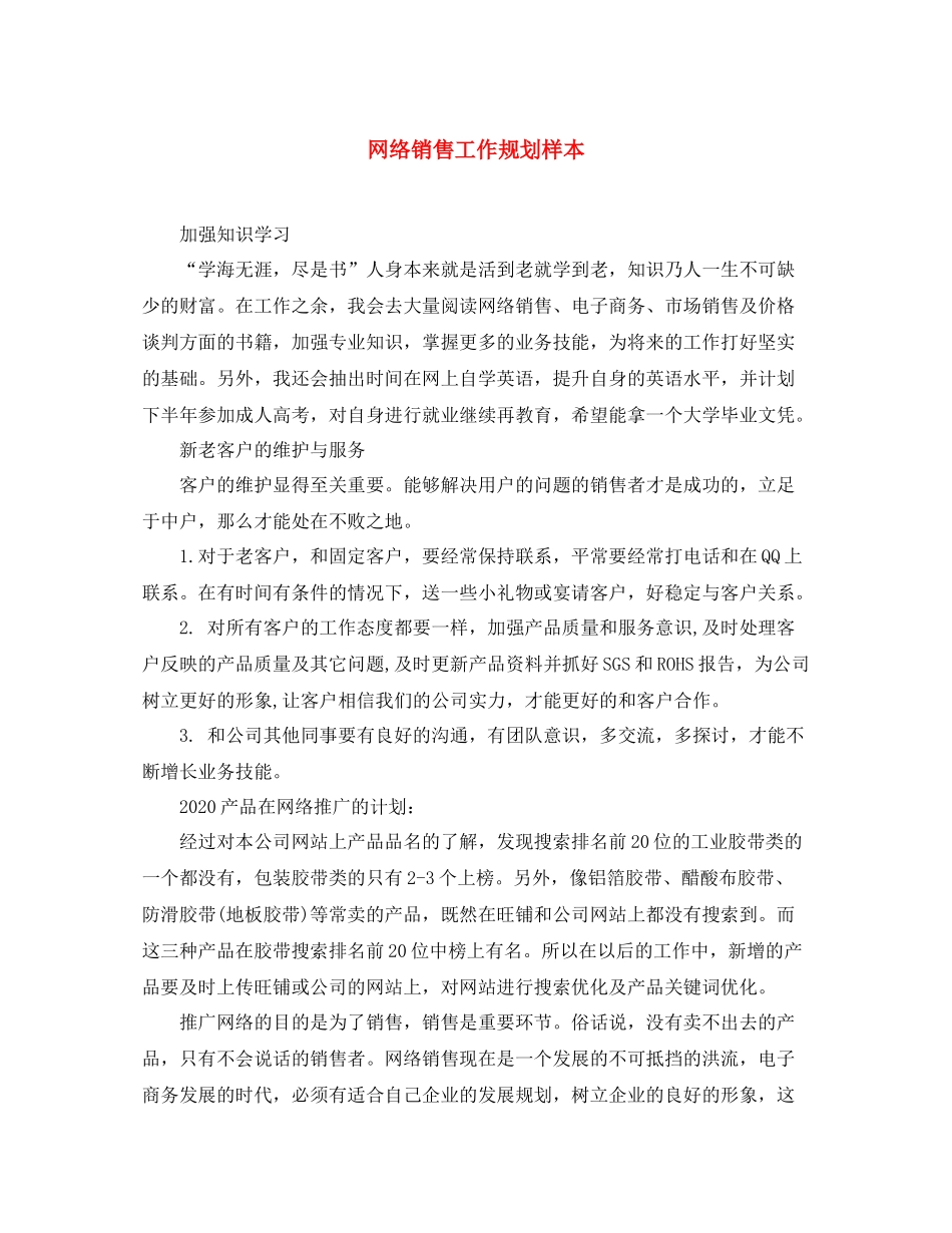网络销售工作规划样本_第1页