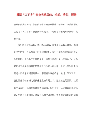 暑期三下乡社会实践总结成长，责任，愿景