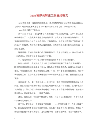 java程序员转正工作总结范文